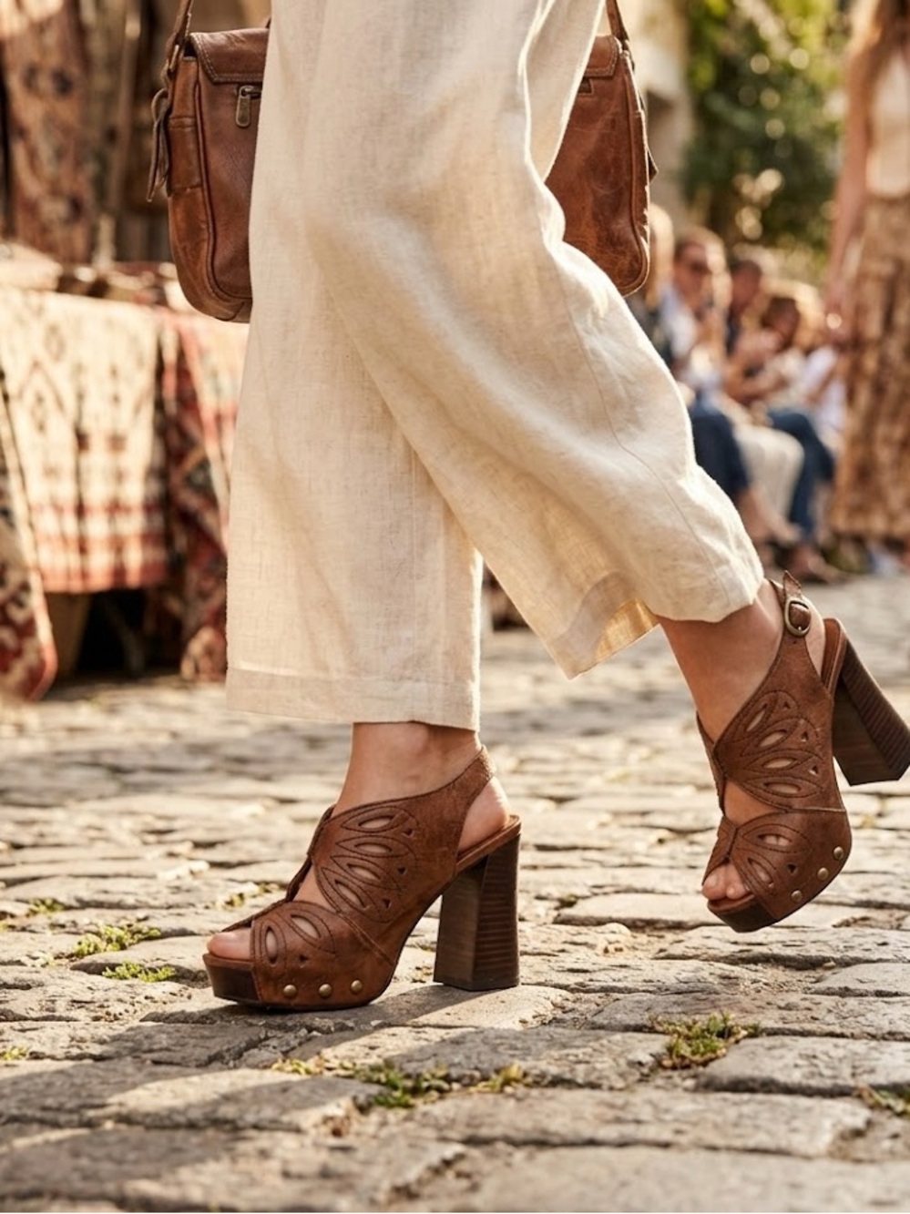 Lucky Brand Brown Cutout Leather Slingback Heels